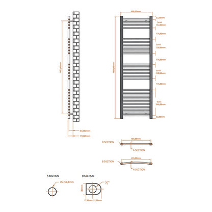 Fairford 400 x 1600mm Straight Matt Black Towel Rail