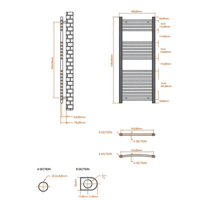 Fairford 400 x 1200mm Straight Matt Black Towel Rail