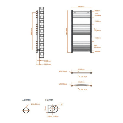 Fairford 400 x 1000mm Straight Matt Black Towel Rail