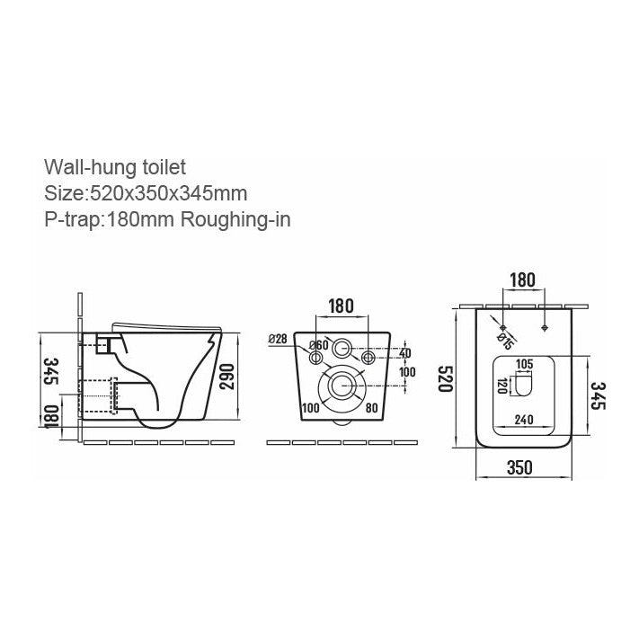 Nera Square Wall Hung Pan with Soft Close Seat