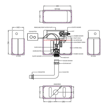 Fairford Filo Concealed Cistern with Brushed Brass Flush Button