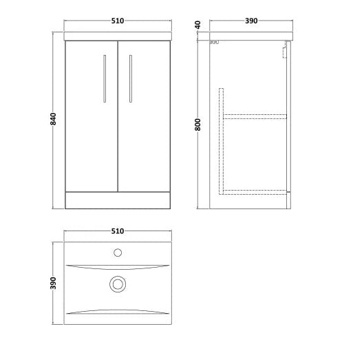 Fairford Aspri Soft Black 500mm 2 Door Floorstanding Vanity Unit