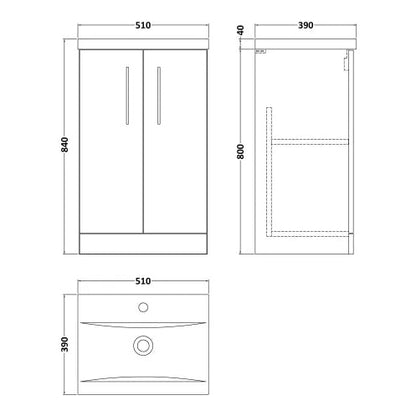 Fairford Aspri Soft Black 500mm 2 Door Floorstanding Vanity Unit
