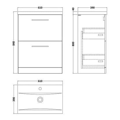 Fairford Aspri Soft Black 600mm 2 Drawer Floorstanding Vanity Unit