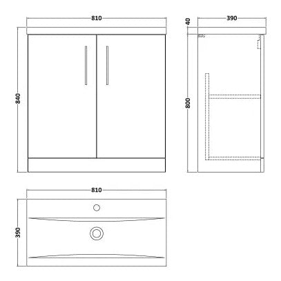 Fairford Aspri Soft Black 800mm 2 Door Floorstanding Vanity Unit