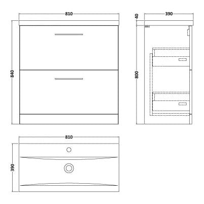Fairford Aspri Satin Grey 800mm 2 Drawer Floorstanding Vanity Unit