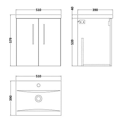Fairford Aspri Satin Grey 500mm 2 Door Wall Hung Vanity Unit