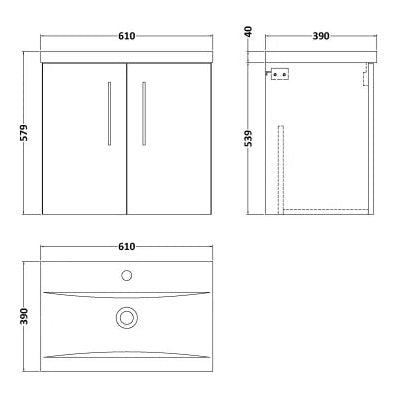 Fairford Aspri Satin Grey 600mm 2 Door Wall Hung Vanity Unit