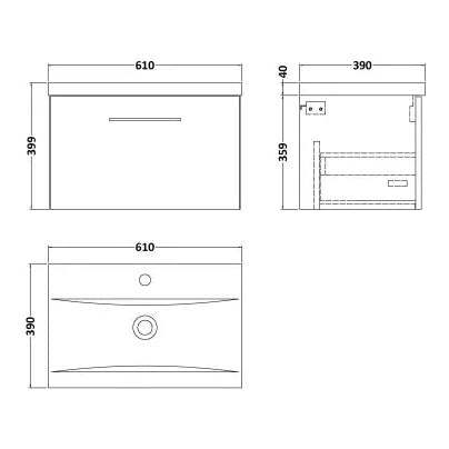 Fairford Aspri Soft Black 600mm 1 Drawer Wall Hung Vanity Unit
