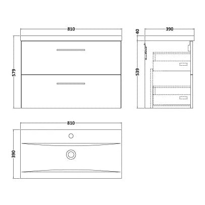 Fairford Aspri Satin Grey 800mm 2 Drawer Wall Hung Vanity Unit