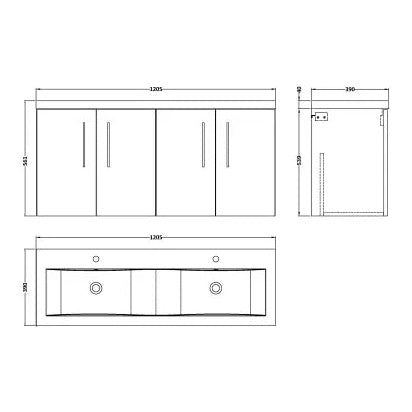 Fairford Aspri Solace Oak 1200mm 4 Door Wall Hung Vanity Unit