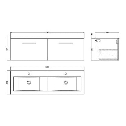 Fairford Aspri Solace Oak 1200mm 2 Drawer Wall Hung Vanity Unit
