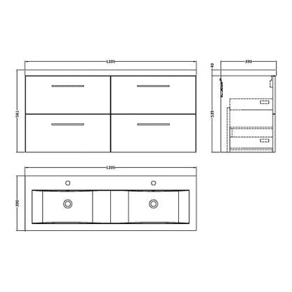 Fairford Aspri Solace Oak 1200mm 4 Drawer Wall Hung Vanity Unit