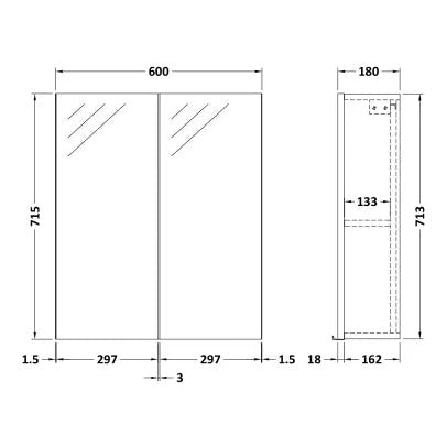 Fairford Aspri Satin Grey 600mm Mirror Cabinet