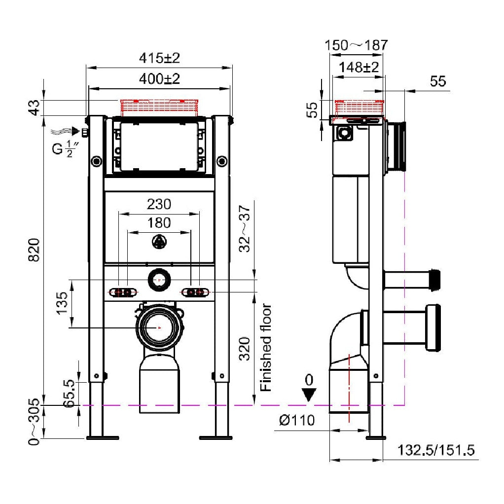 Fairford Virta Reduced Height Frame and Cistern
