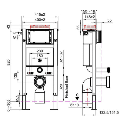 Fairford Virta Reduced Height Frame and Cistern