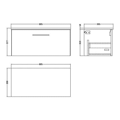 Fairford Aspri Gloss White 800mm 1 Drawer Wall Hung Vanity Unit with Worktop
