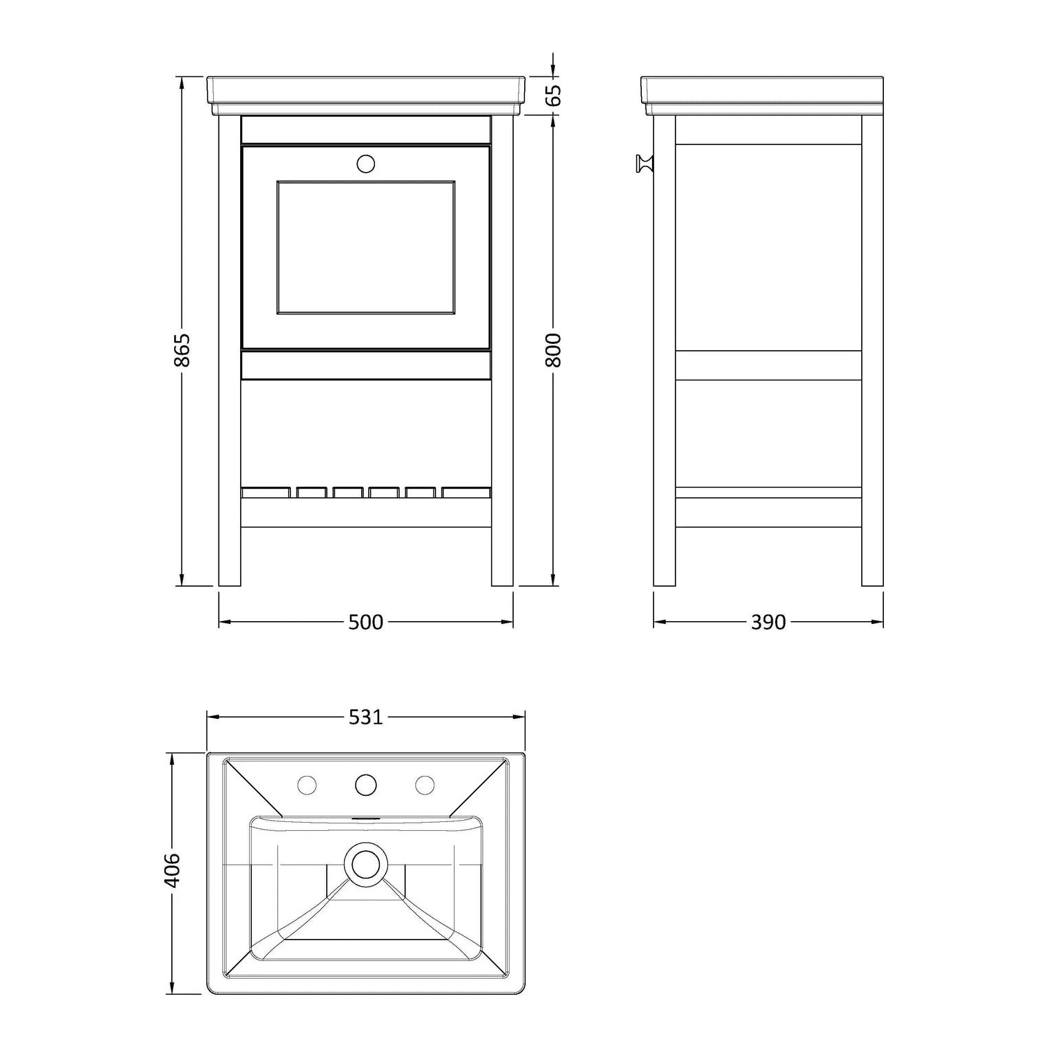 Fairford Juliette Satin Grey 500mm 1 Drawer Floorstanding Vanity Unit with 3 Tap Hole Basin