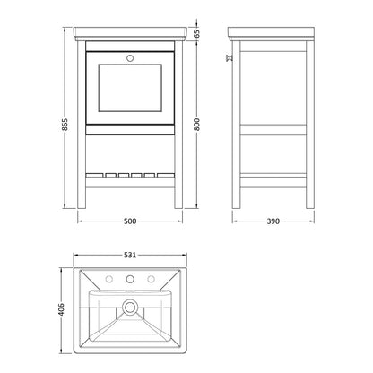 Fairford Juliette Satin Grey 500mm 1 Drawer Floorstanding Vanity Unit with 3 Tap Hole Basin