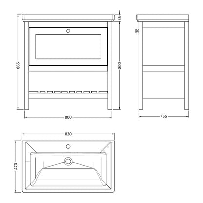 Fairford Juliette Satin White 800mm 1 Drawer Floorstanding Vanity Unit with 1 Tap Hole Basin