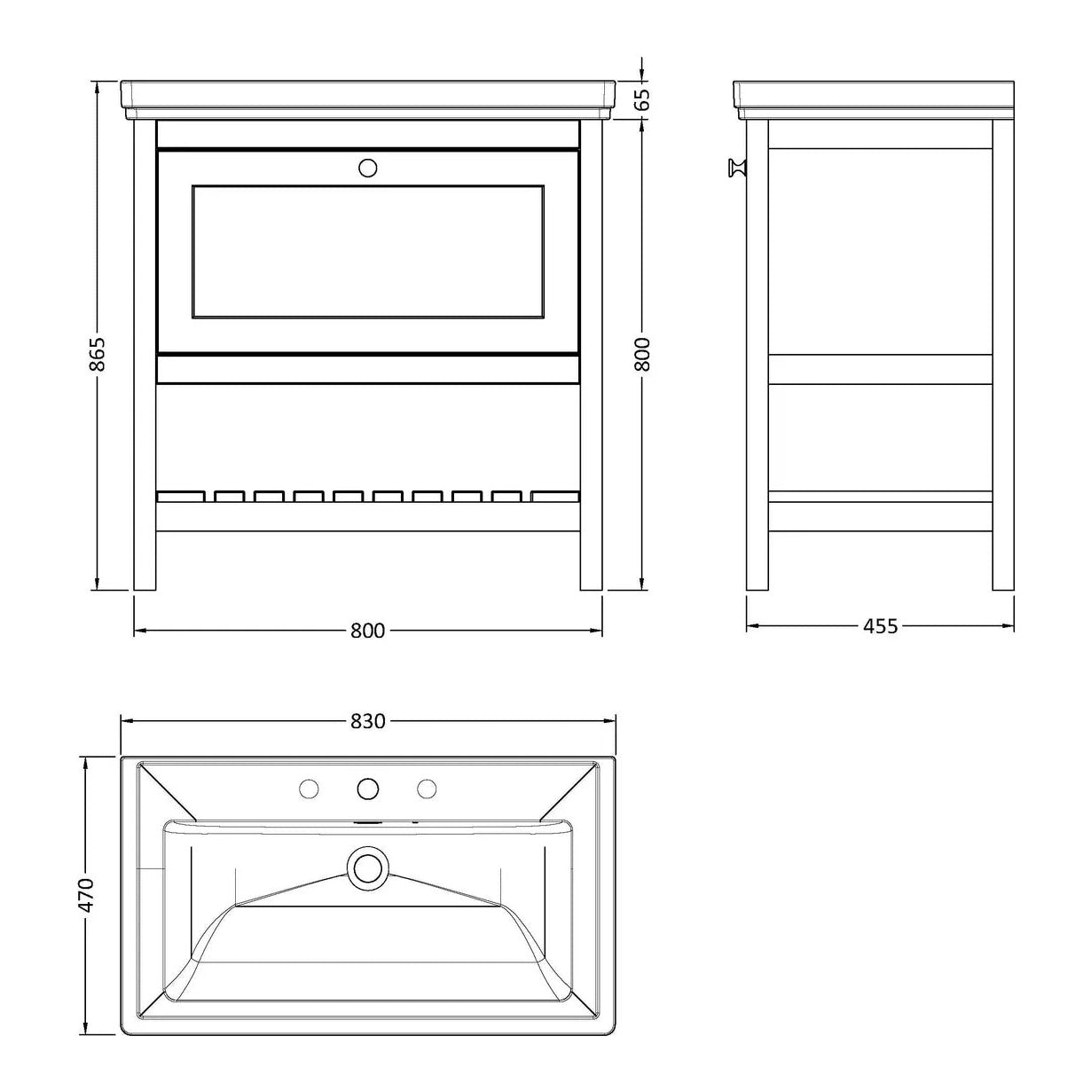 Fairford Juliette Satin White 800mm 1 Drawer Floorstanding Vanity Unit with 3 Tap Hole Basin