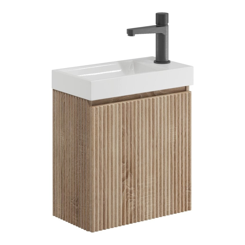 Fairford Fluted Country Oak 400mm Wall Hung Vanity Unit
