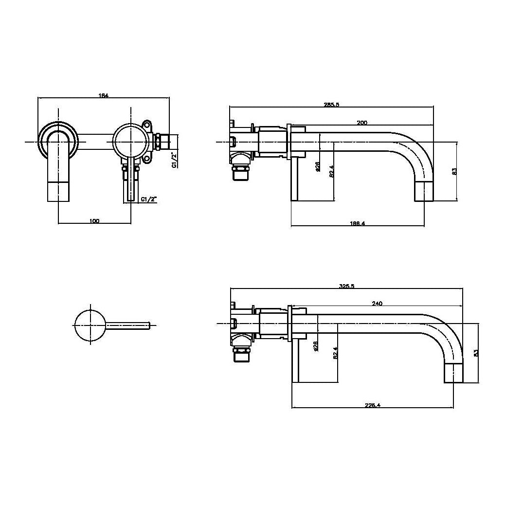 Fairford Element 7 Gunmetal Wall Mounted Basin / Bath Filler