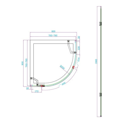 Fairford 8mm Frameless 800 x 800mm Chrome Quadrant Enclosure