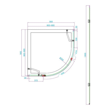 Fairford 8mm Frameless 900 x 900mm Chrome Quadrant Enclosure