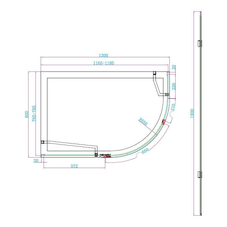 Fairford 8mm Frameless 1200 x 800mm Chrome Offset Quadrant Enclosure