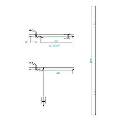 Fairford 8mm Frameless 800mm Chrome Hinged Shower Door