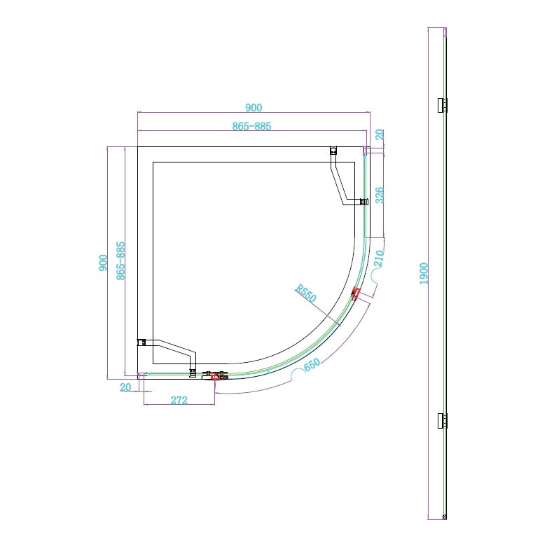 Fairford 8mm Frameless 900 x 900mm Brushed Brass Quadrant Enclosure