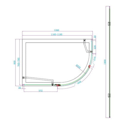 Fairford 8mm Frameless 1200 x 800mm Brushed Brass Offset Quadrant Enclosure