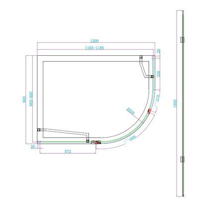 Fairford 8mm Frameless 1200 x 900mm Brushed Brass Offset Quadrant Enclosure
