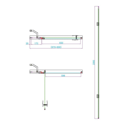 Fairford 8mm Frameless 900mm Brushed Brass Hinged Shower Door