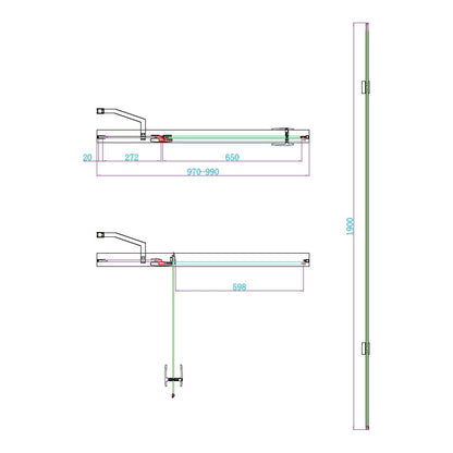 Fairford 8mm Frameless 1000mm Brushed Brass Hinged Shower Door