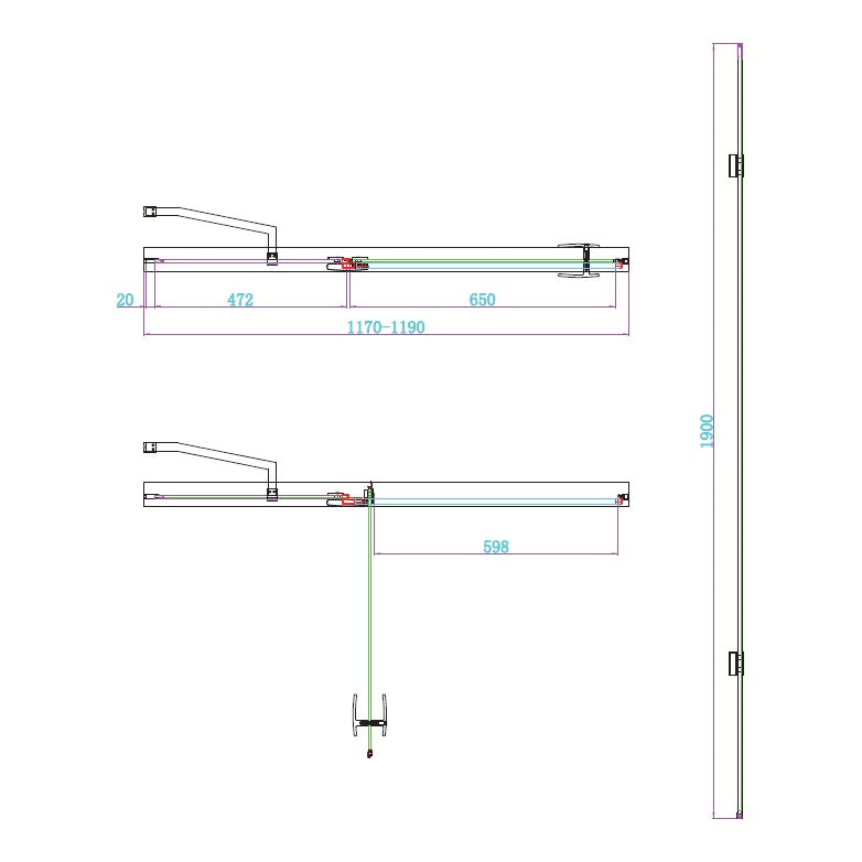 Fairford 8mm Frameless 1200mm Brushed Brass Hinged Shower Door