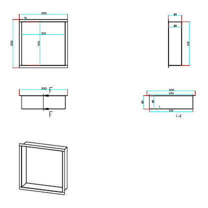 Fairford Inset Shower Niche 300 x 300 Brushed Brass