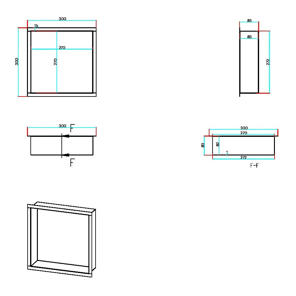 Fairford Inset Shower Niche 300 x 300 Gunmetal