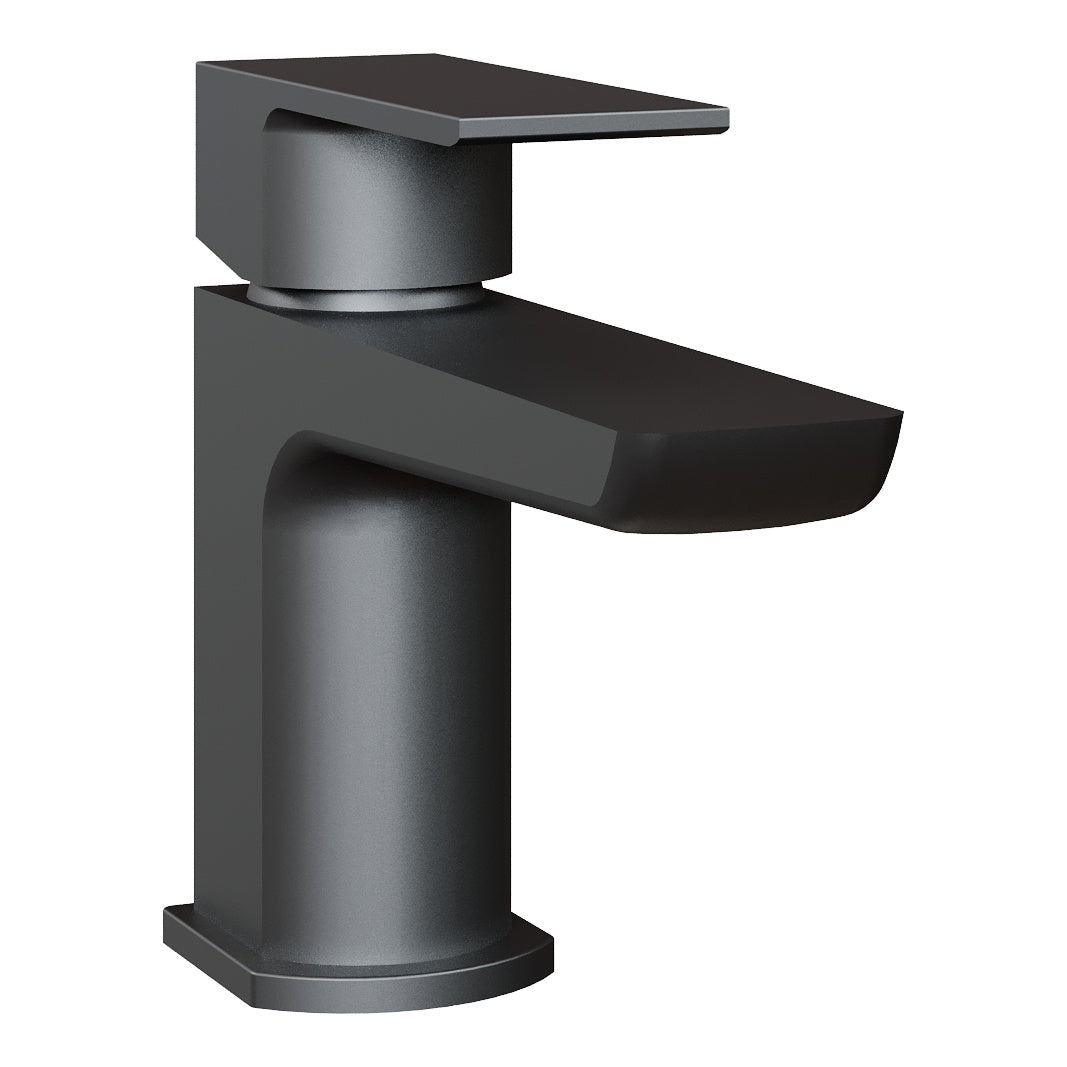 Fairford Una Matt Black Mini Basin Mixer with Push Button Was