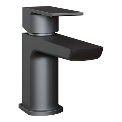 Fairford Una Matt Black Mini Basin Mixer with Push Button Was