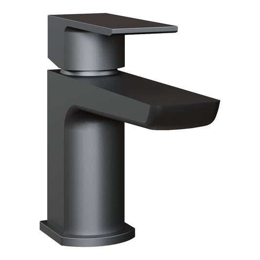 Fairford Una Matt Black Mini Basin Mixer with Push Button Was