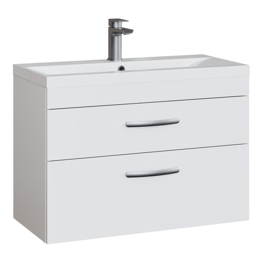 Fairford Carnation 800mm Gloss White Wall Hung 2 Drawer Vanity Unit