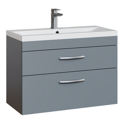 Fairford Carnation 800mm Gloss Grey Wall Hung 2 Drawer Vanity Unit