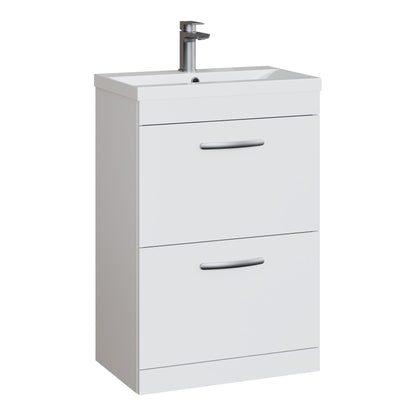 Fairford Carnation 600mm Gloss White Floor Standing 2 Drawer Vanity Unit, with Basin