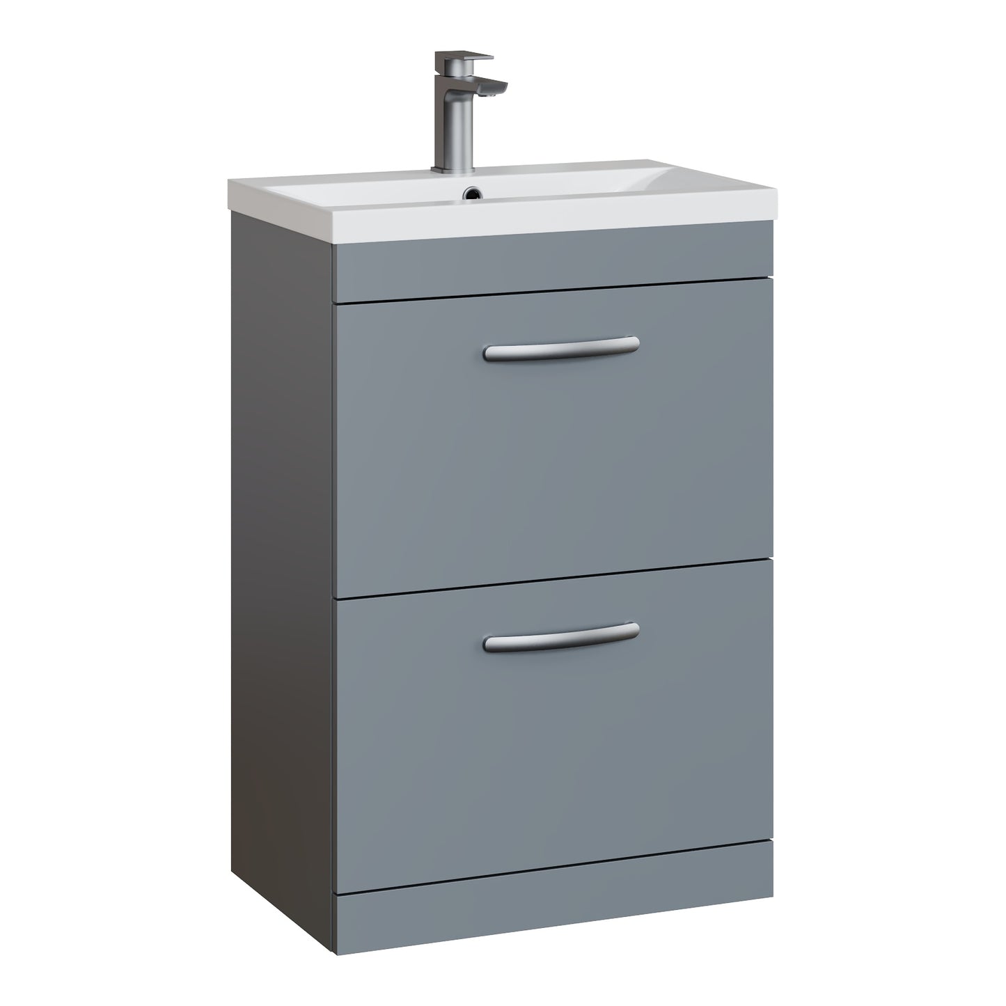 Fairford Carnation 600mm Gloss Grey Floor Standing 2 Drawer Vanity Unit, with Basin