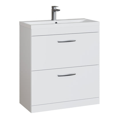Fairford Carnation 800mm Gloss White Floor Standing 2 Drawer Vanity Unit, with Basin