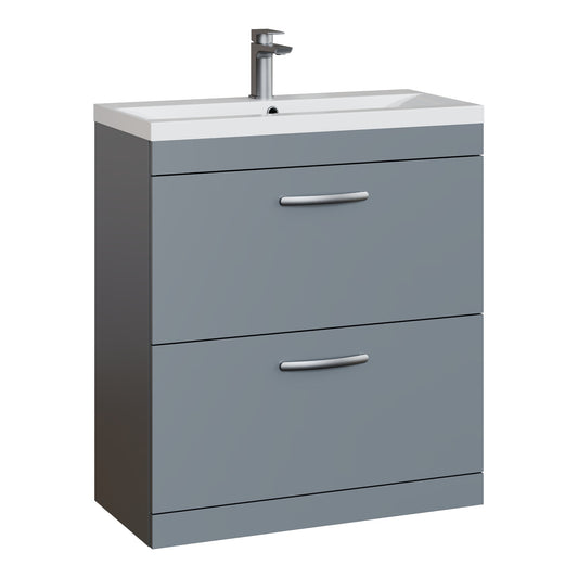 Fairford Carnation 800mm Gloss Grey Floor Standing 2 Drawer Vanity Unit, with Basin