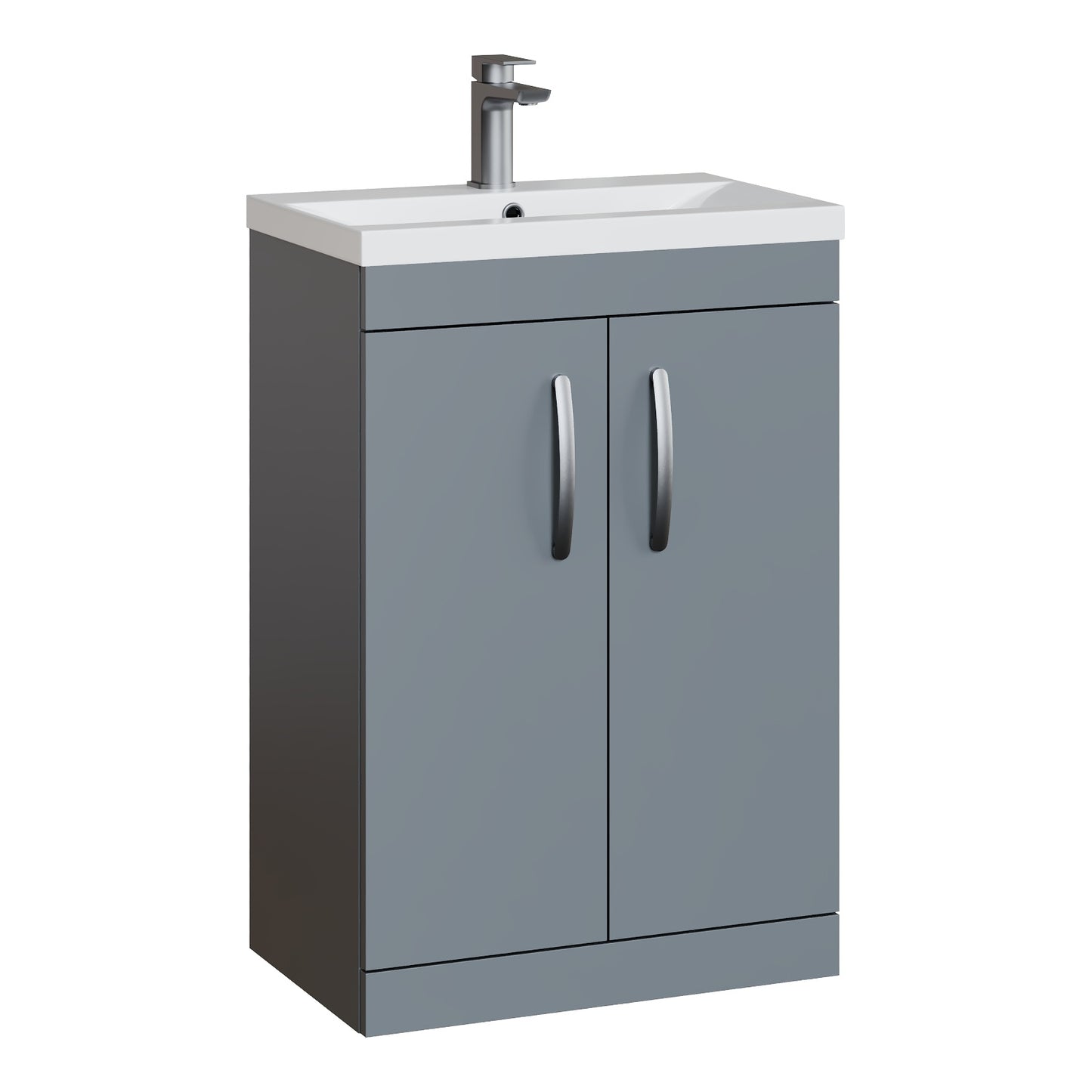 Fairford Carnation 600mm Gloss Grey Floor Standing 2 Door Vanity Unit, with Basin