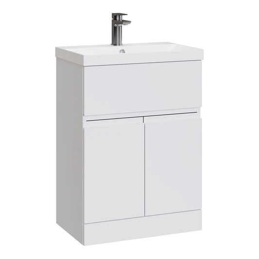 Fairford Finesse 600mm Satin White Floor Standing Vanity Unit, with Top Drawer